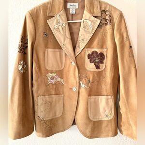 Neiman Marcus Exclusive Suede Leather Floral Embroidered Beaded Jacket Size 10